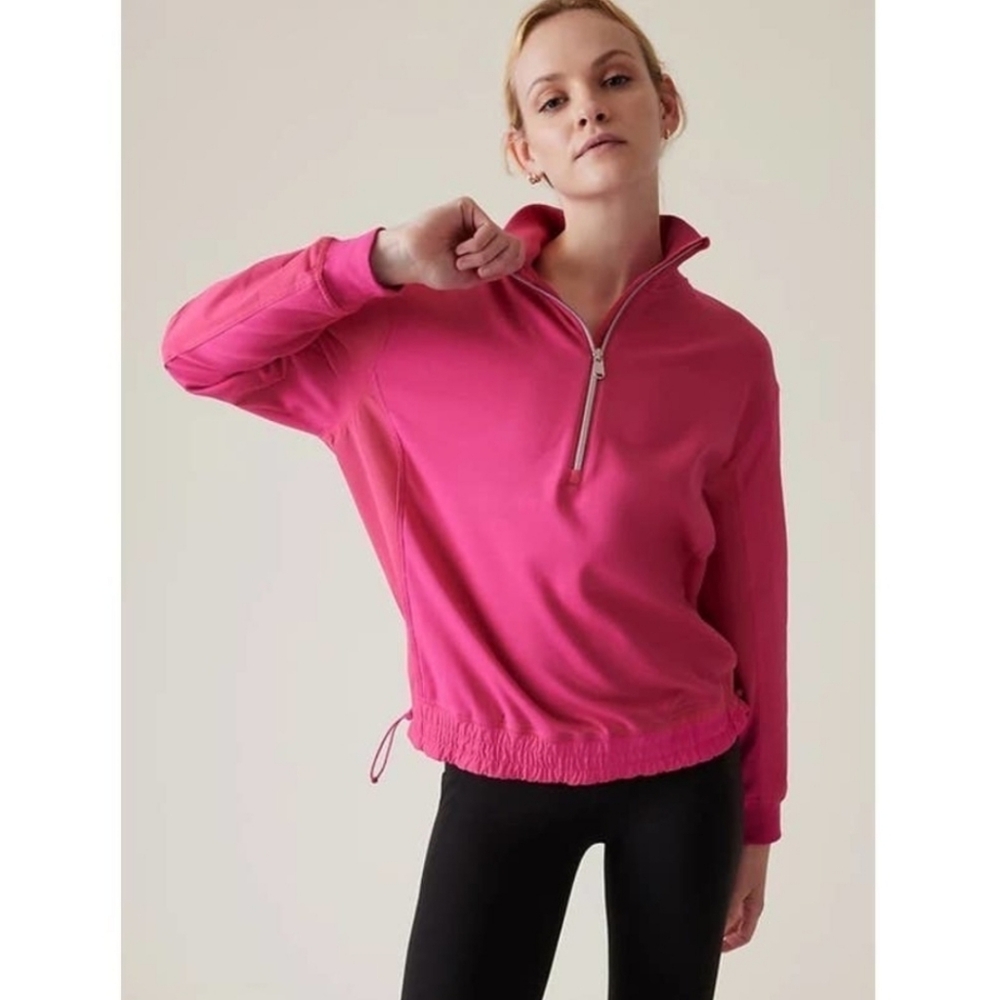 Athleta Triumph Hybrid Pink Half-Zip Pullover Sweatshirt Sz Small EUC